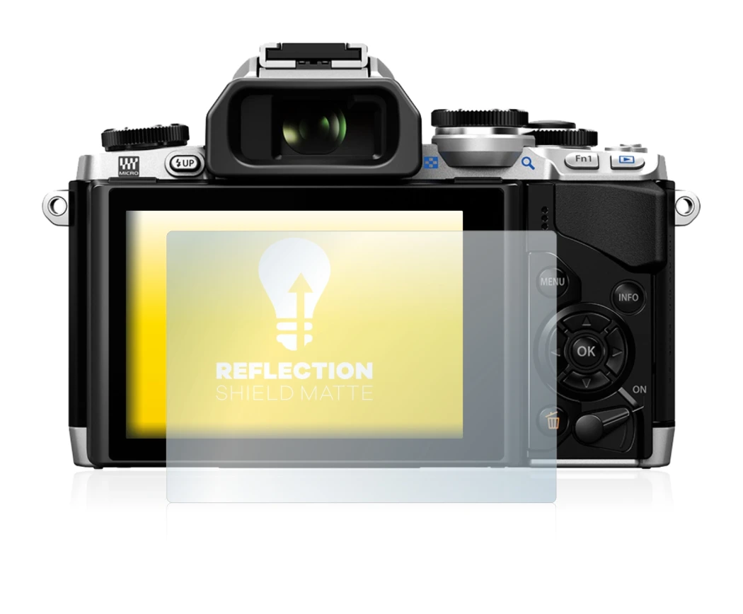 Abbildung des Geräts Olympus OM-D E-M10 mit einer Vielzahl des Displayschutzes.