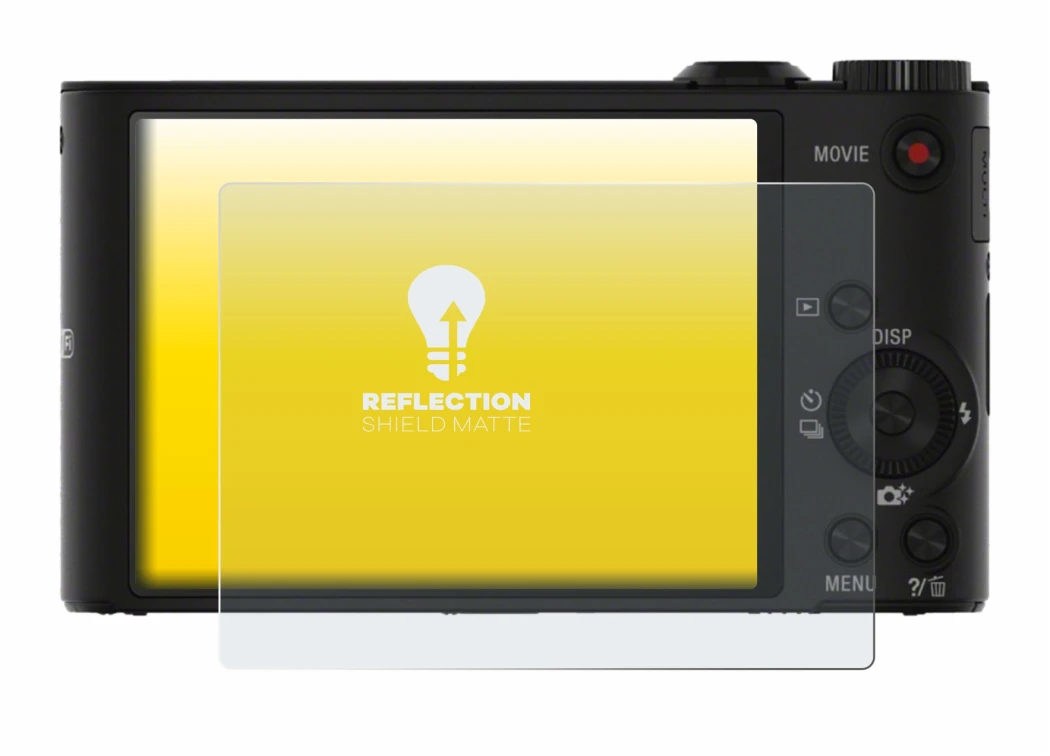 Abbildung des Geräts Sony Cyber-Shot DSC-WX350 mit einer Vielzahl des Displayschutzes.
