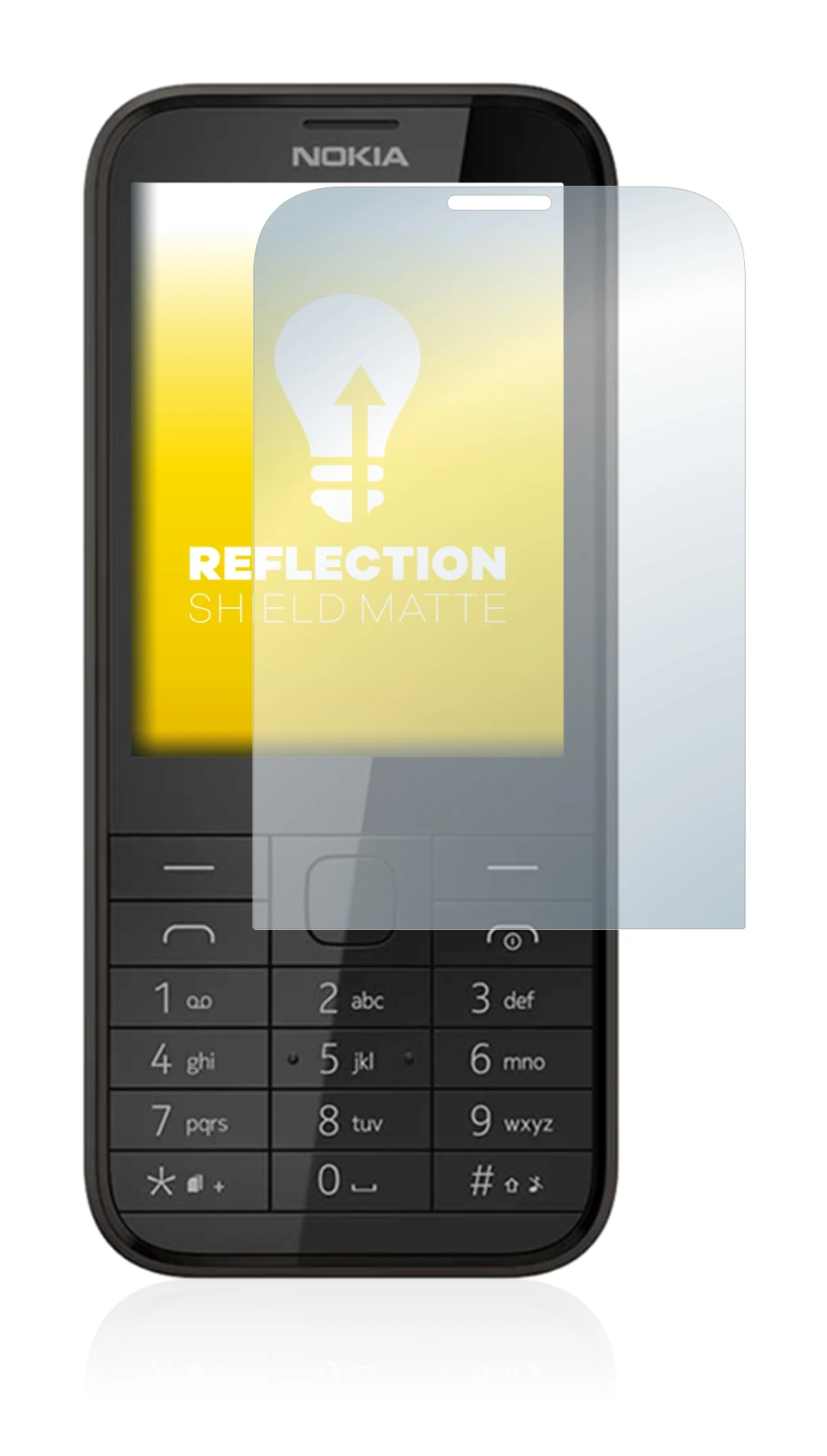 Abbildung des Geräts Nokia 225 mit einer Vielzahl des Displayschutzes.