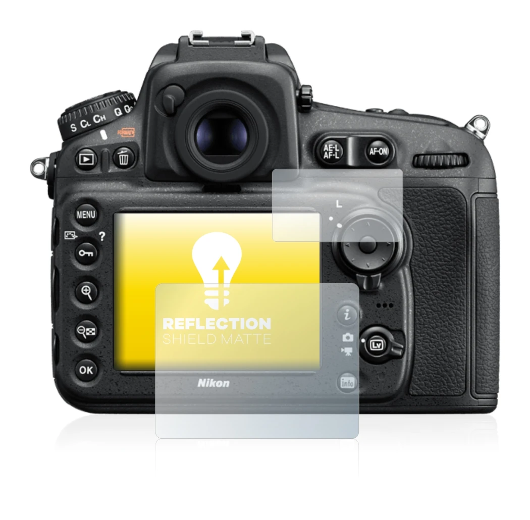 Abbildung des Geräts Nikon D810 mit einer Vielzahl des Displayschutzes.