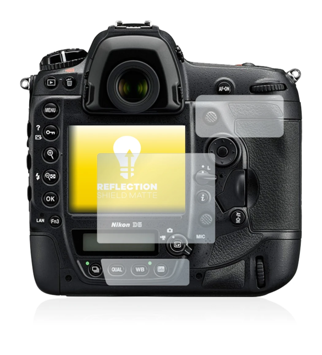 Abbildung des Geräts Nikon D5 mit einer Vielzahl des Displayschutzes.