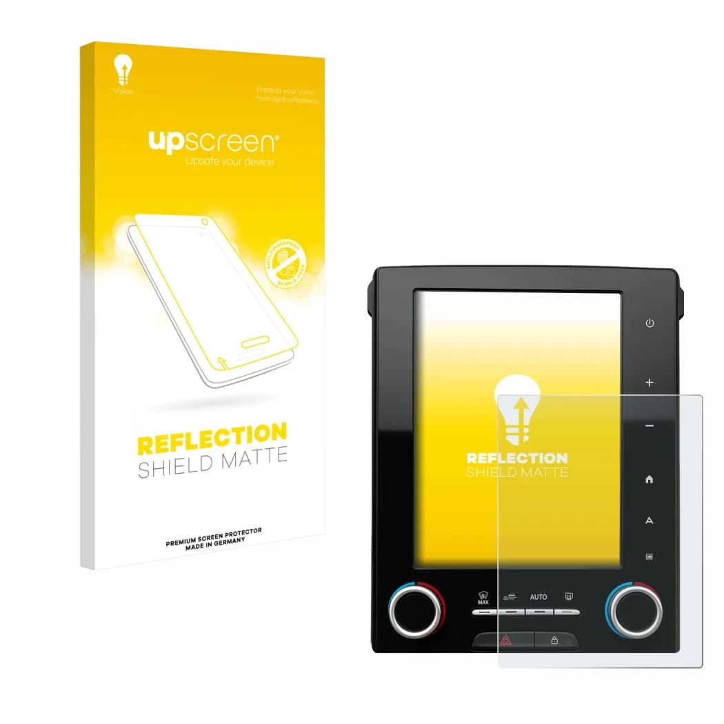 Vorderseite einer Produktverpackung mit dem Markenlogo upscreen. Daneben ist das Gerät Renault Megane GT R-Link 2 8.7