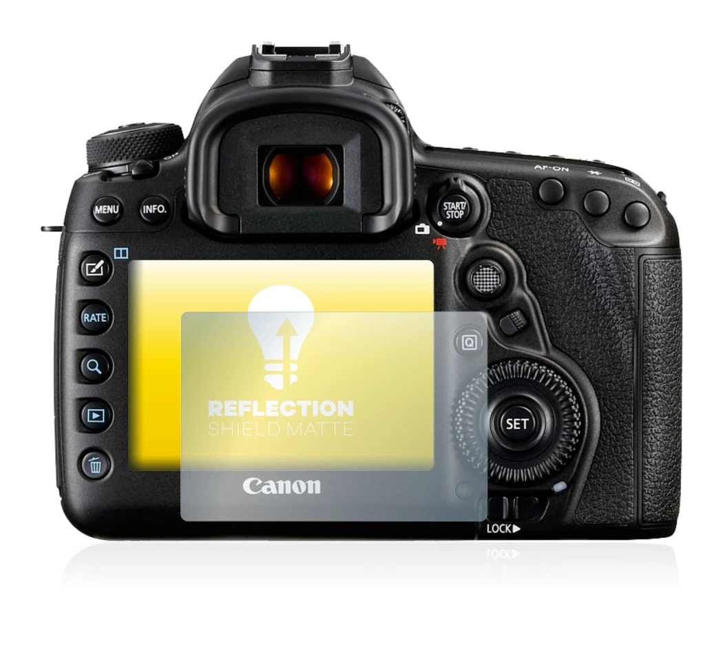 Abbildung des Geräts Canon EOS 5D Mark IV mit einer Vielzahl des Displayschutzes.