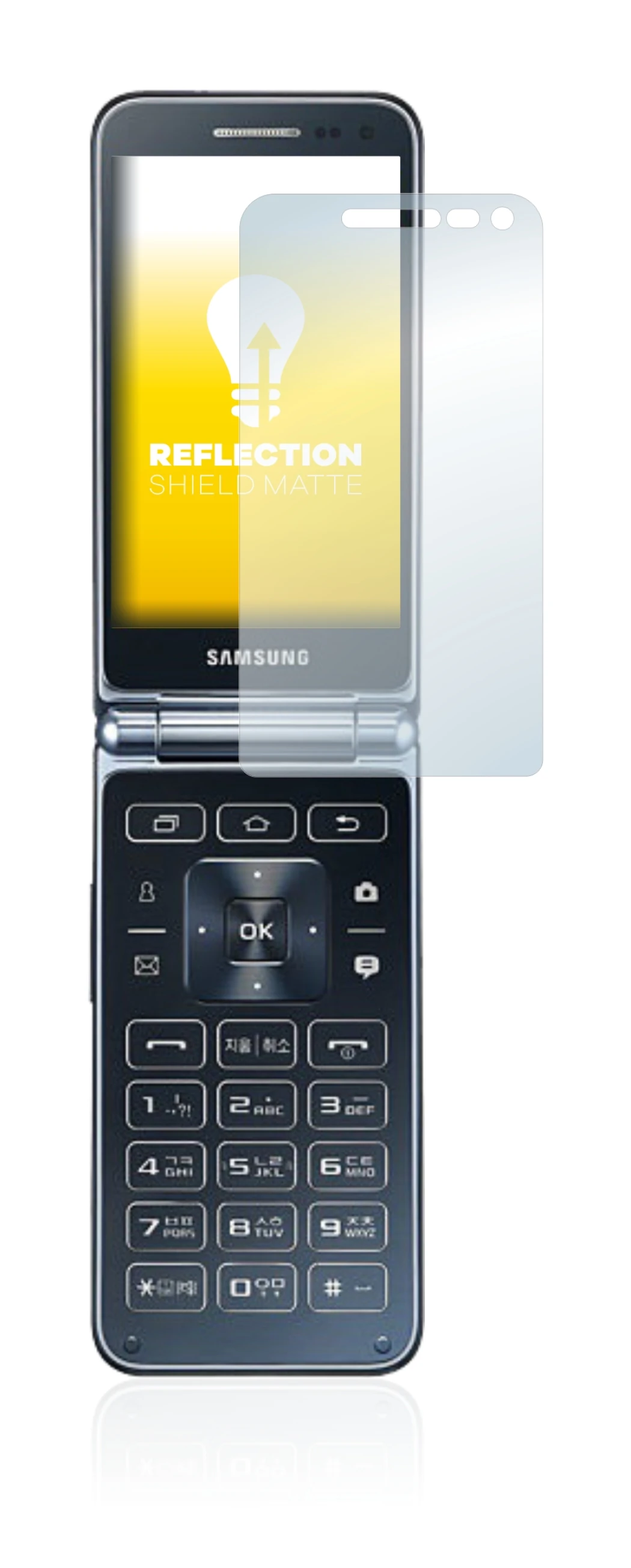 Abbildung des Geräts Samsung Galaxy Folder 2 mit einer Vielzahl des Displayschutzes.