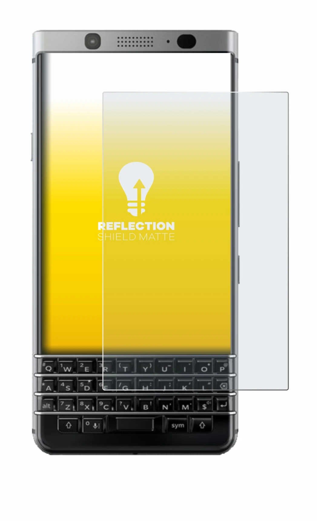 Abbildung des Geräts BlackBerry Keyone mit einer Vielzahl des Displayschutzes.