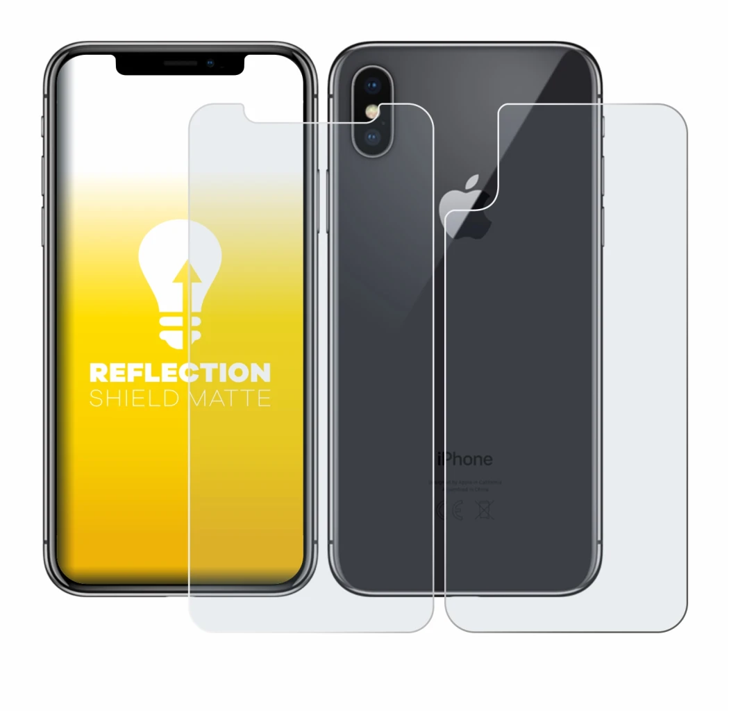 Abbildung des Geräts Apple iPhone X (Display+Rückseite) mit einer Vielzahl des Displayschutzes.