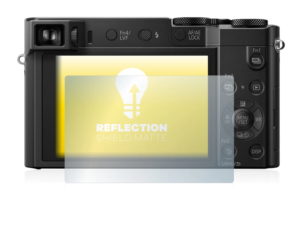 Abbildung des Geräts Panasonic Lumix DMC-TZ100 mit einer Vielzahl des Displayschutzes.