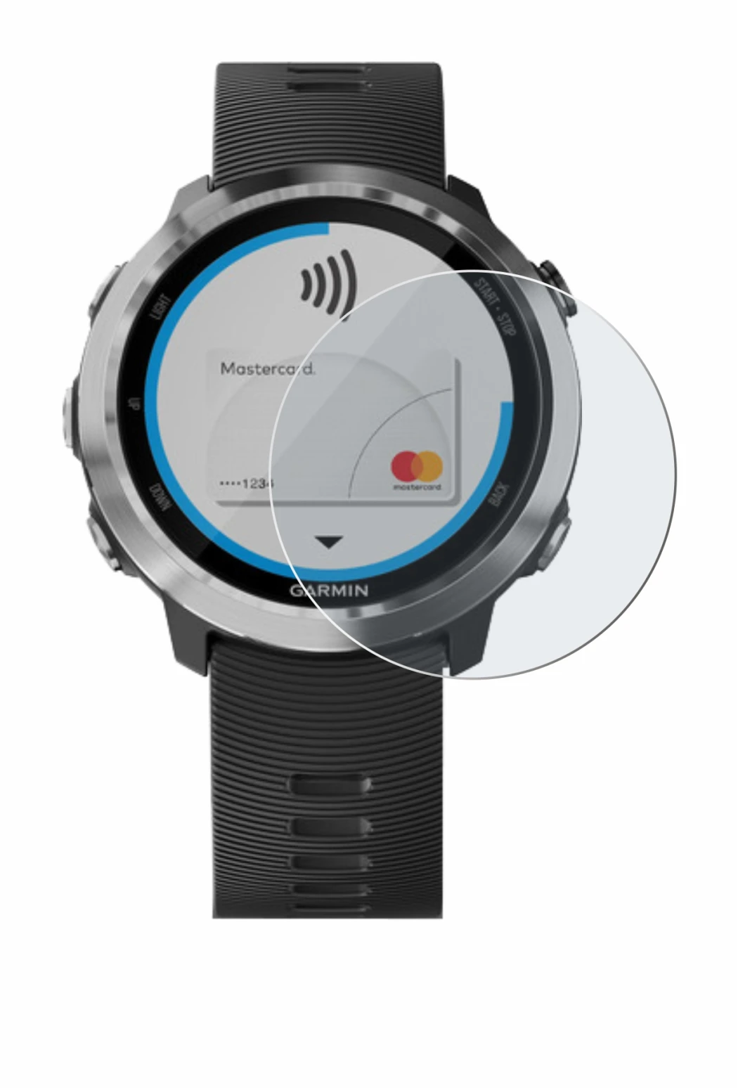 Abbildung des Geräts Garmin Forerunner 645 mit einer Vielzahl des Displayschutzes.