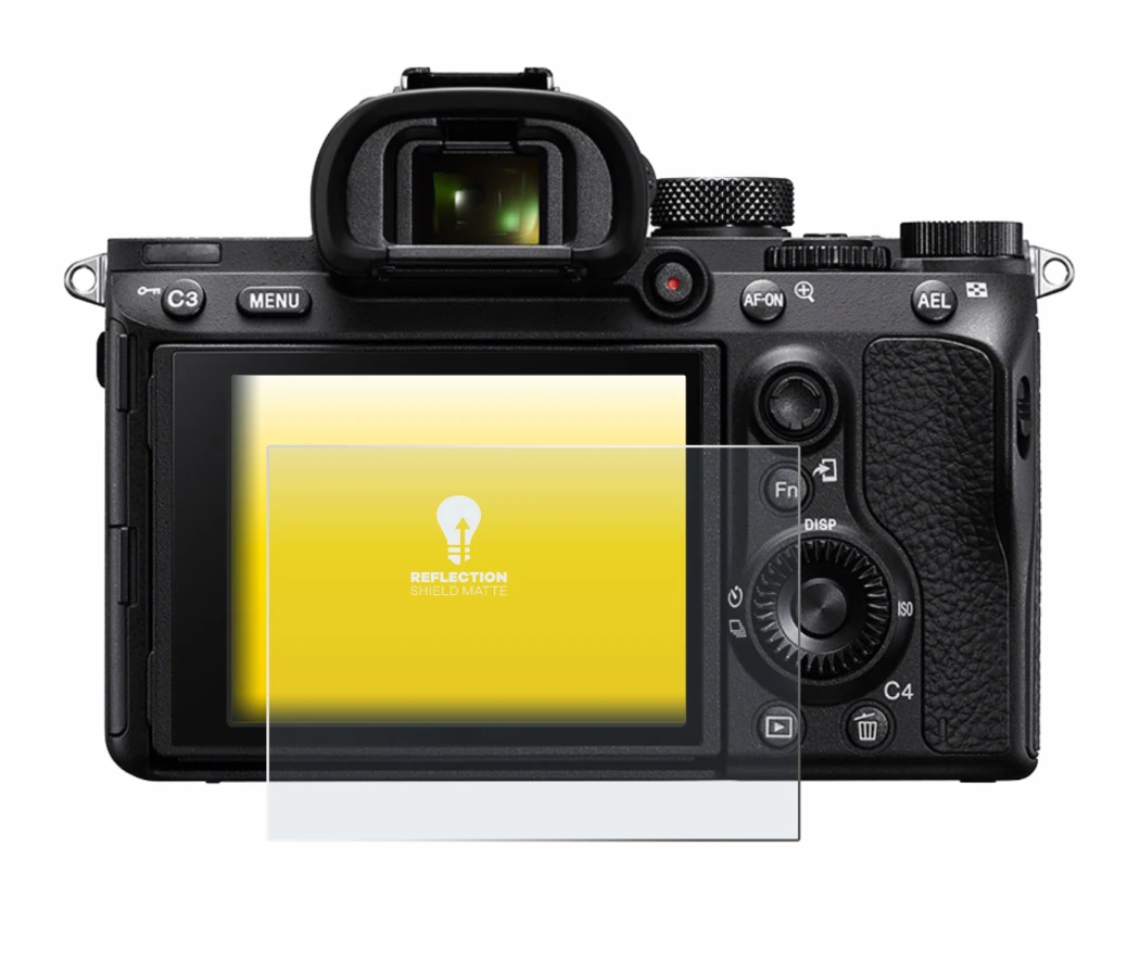 Abbildung des Geräts Sony Alpha 7 III (ILCE-7M3) mit einer Vielzahl des Displayschutzes.