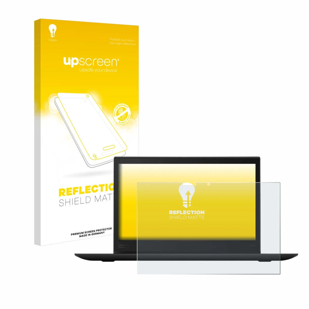 Vorderseite einer Produktverpackung mit dem Markenlogo upscreen. Daneben ist das Gerät Lenovo ThinkPad X1 Yoga (3. Gen.) mit d