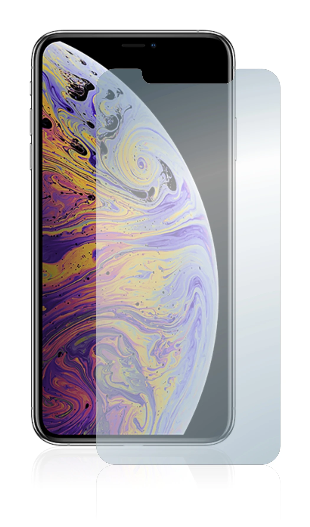 Abbildung des Geräts Apple iPhone Xs Max mit einer Vielzahl des Displayschutzes.