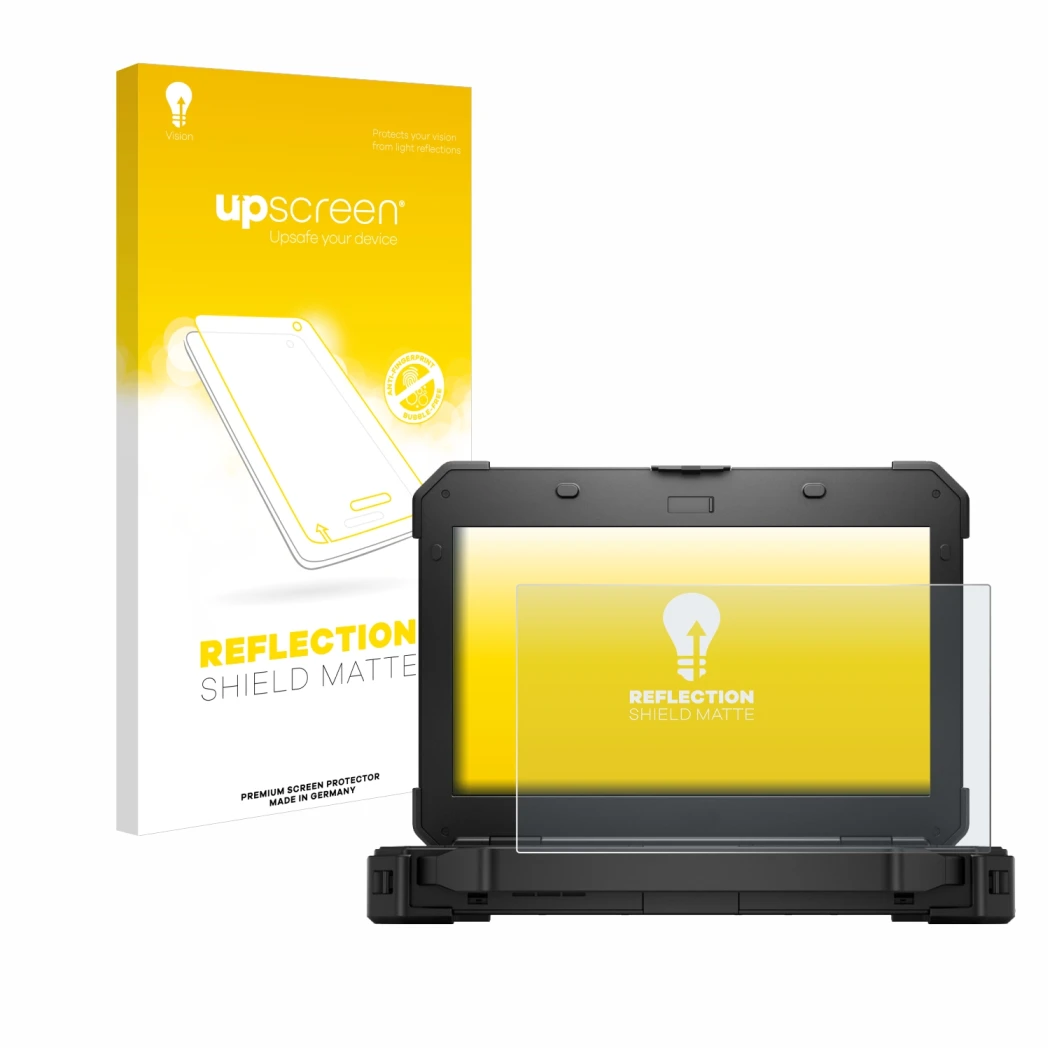 Vorderseite einer Produktverpackung mit dem Markenlogo upscreen. Daneben ist das Gerät Dell Latitude 5420 Rugged mit dem zugeh