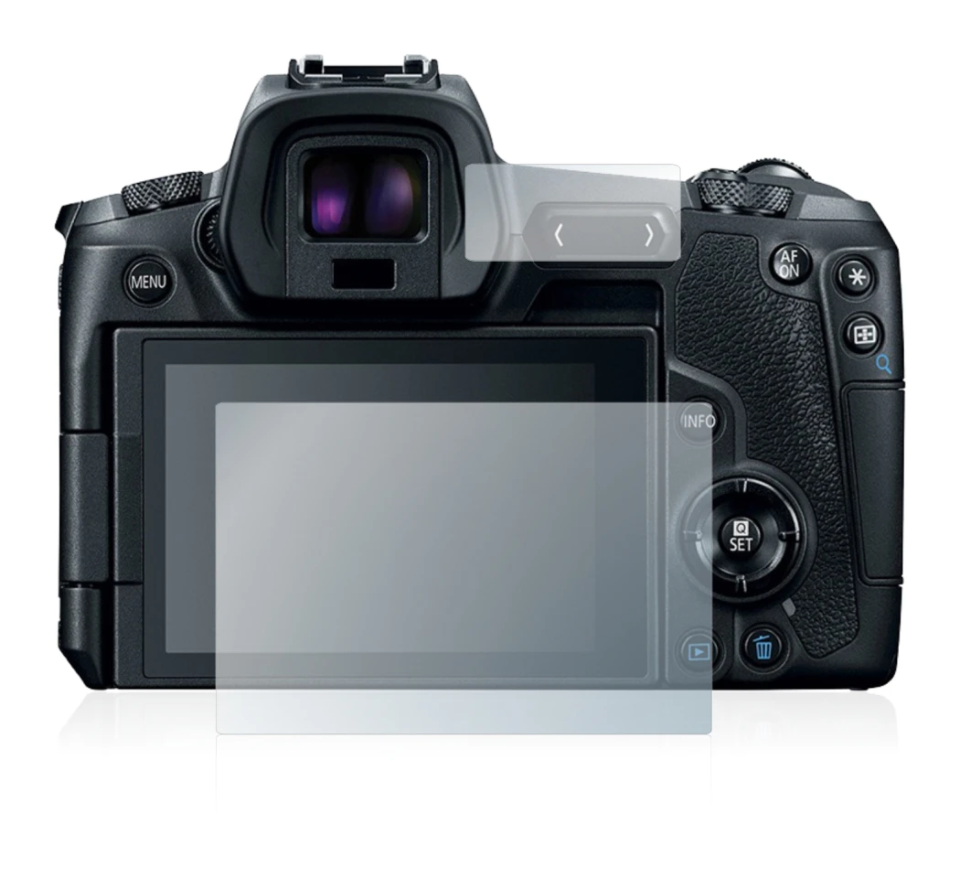Abbildung des Geräts Canon EOS R mit einer Vielzahl des Displayschutzes.