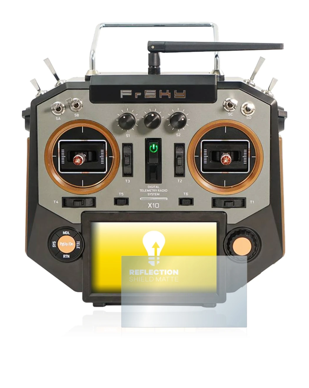 Abbildung des Geräts FrSky Horus X10 mit einer Vielzahl des Displayschutzes.