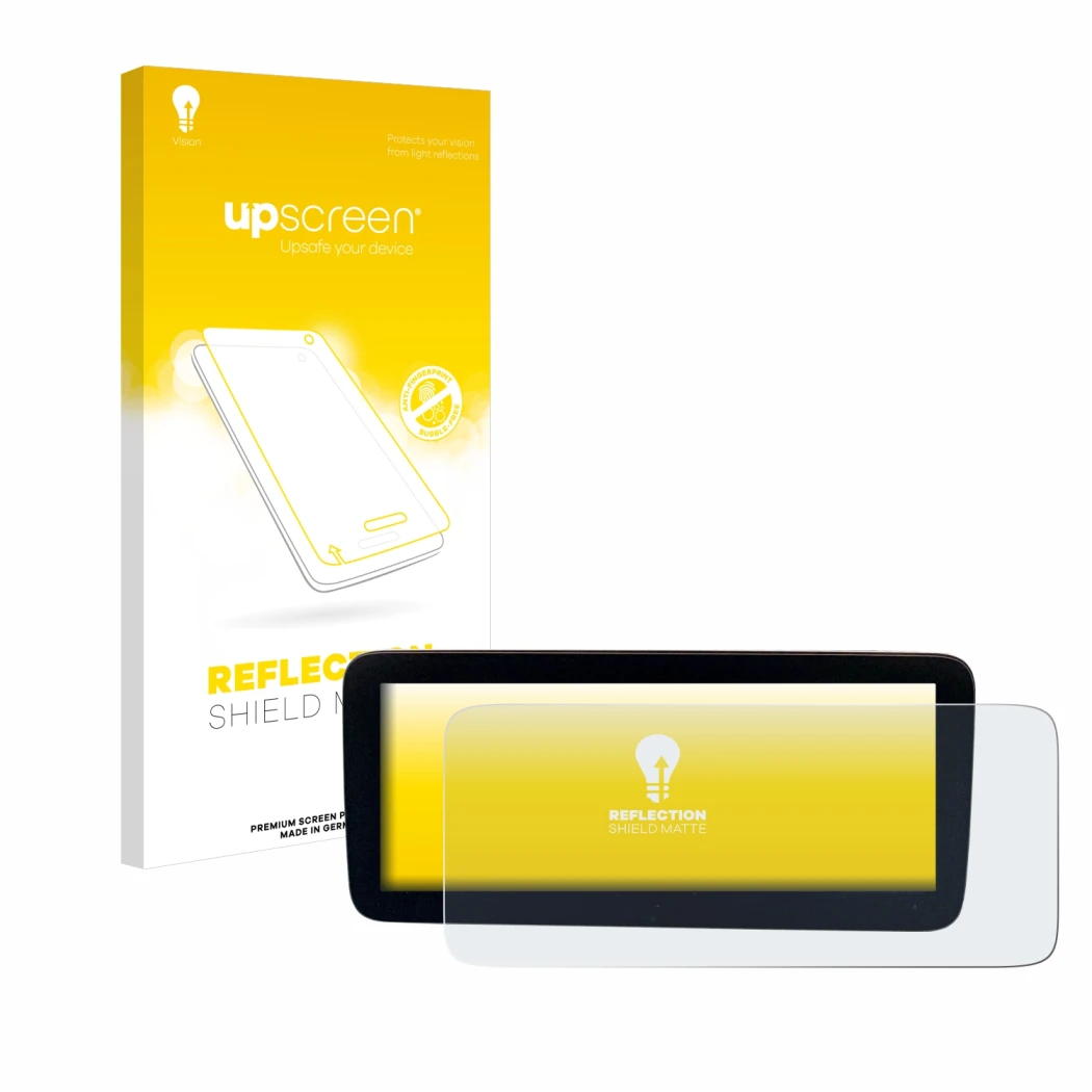 Vorderseite einer Produktverpackung mit dem Markenlogo upscreen. Daneben ist das Gerät Mercedes-Benz Actros 2019 Cockpit 12