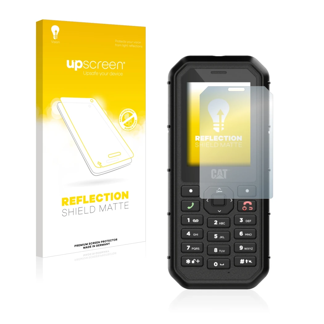 Vorderseite einer Produktverpackung mit dem Markenlogo upscreen. Daneben ist das Gerät Caterpillar Cat B26 mit dem zugehörigen