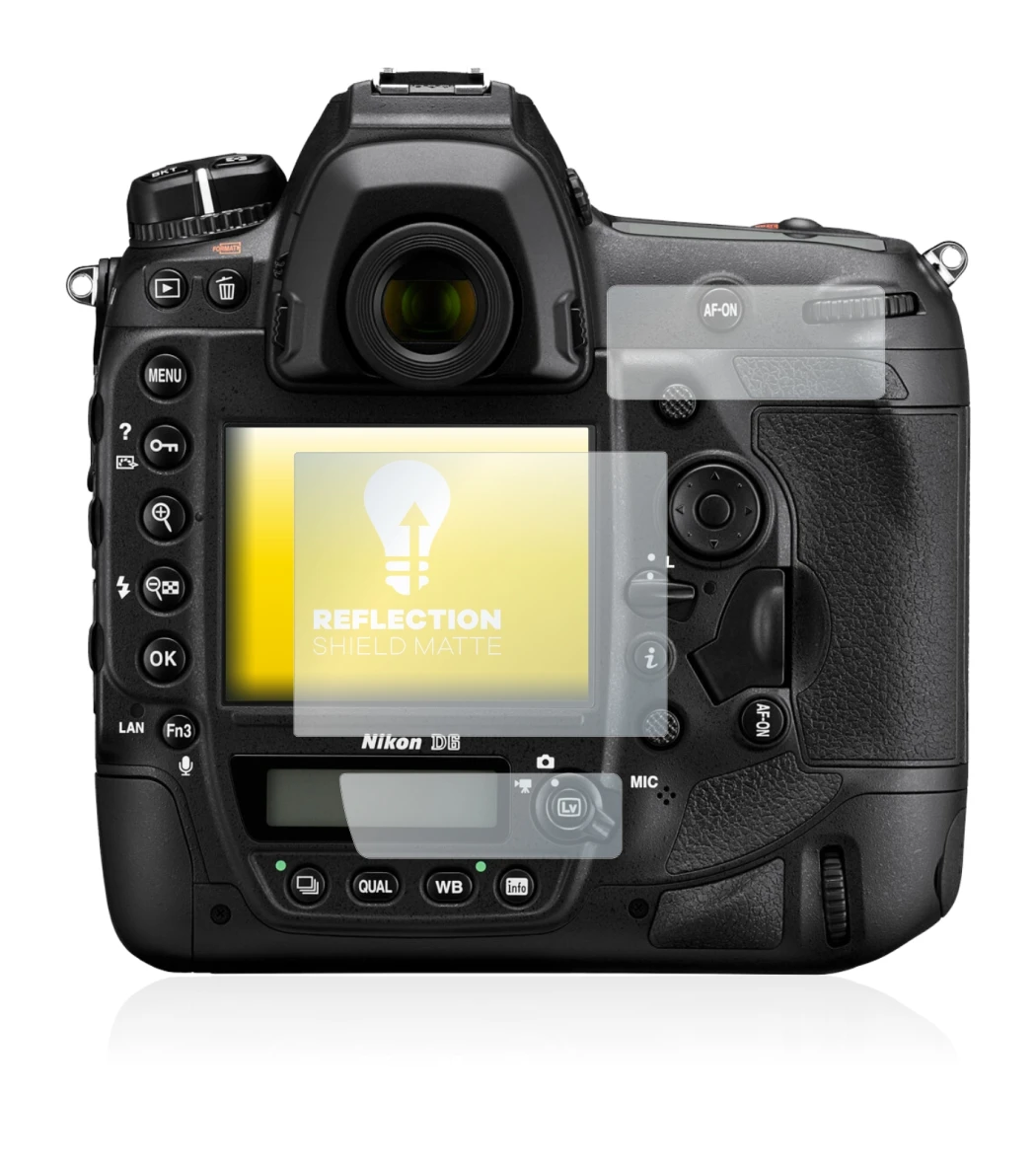 Abbildung des Geräts Nikon D6 mit einer Vielzahl des Displayschutzes.