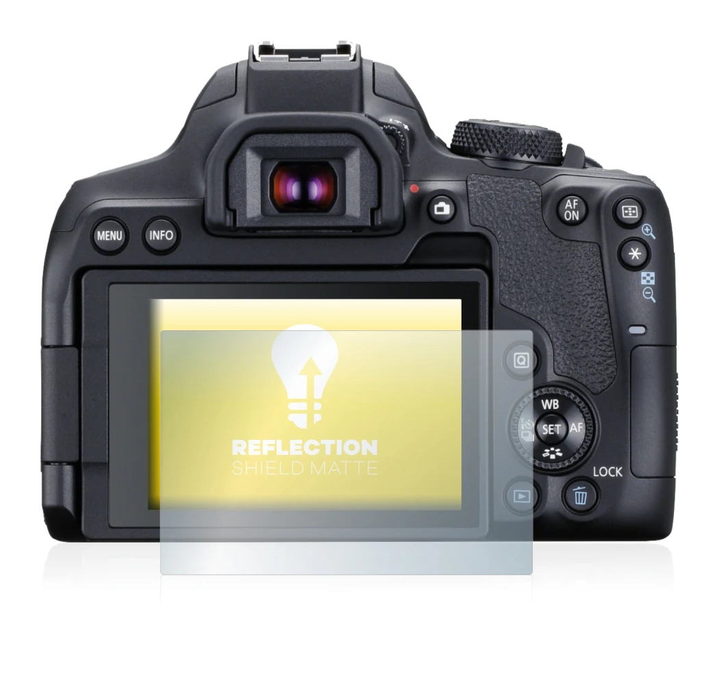 Abbildung des Geräts Canon EOS 850D mit einer Vielzahl des Displayschutzes.