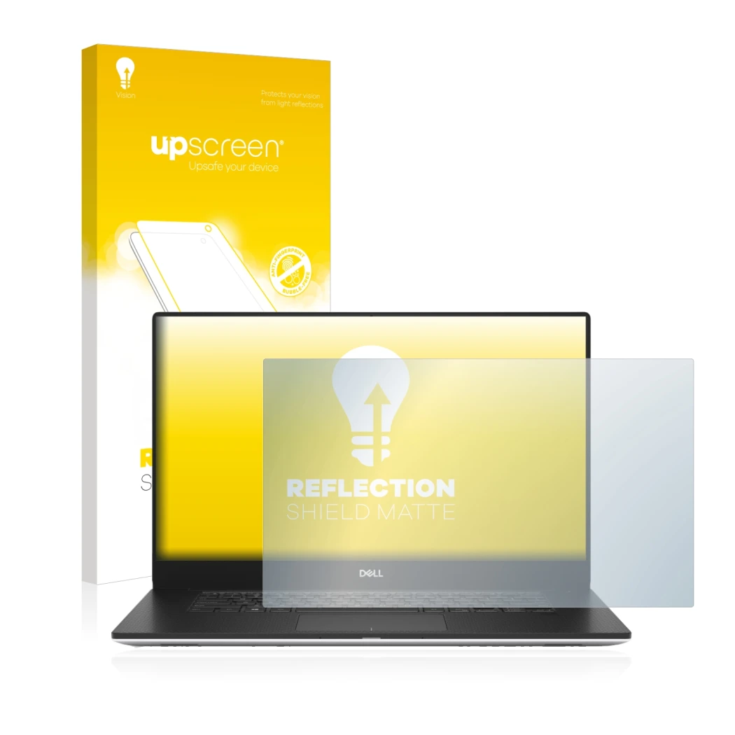 Vorderseite einer Produktverpackung mit dem Markenlogo upscreen. Daneben ist das Gerät Dell Precision 5540 mit dem zugehörigen