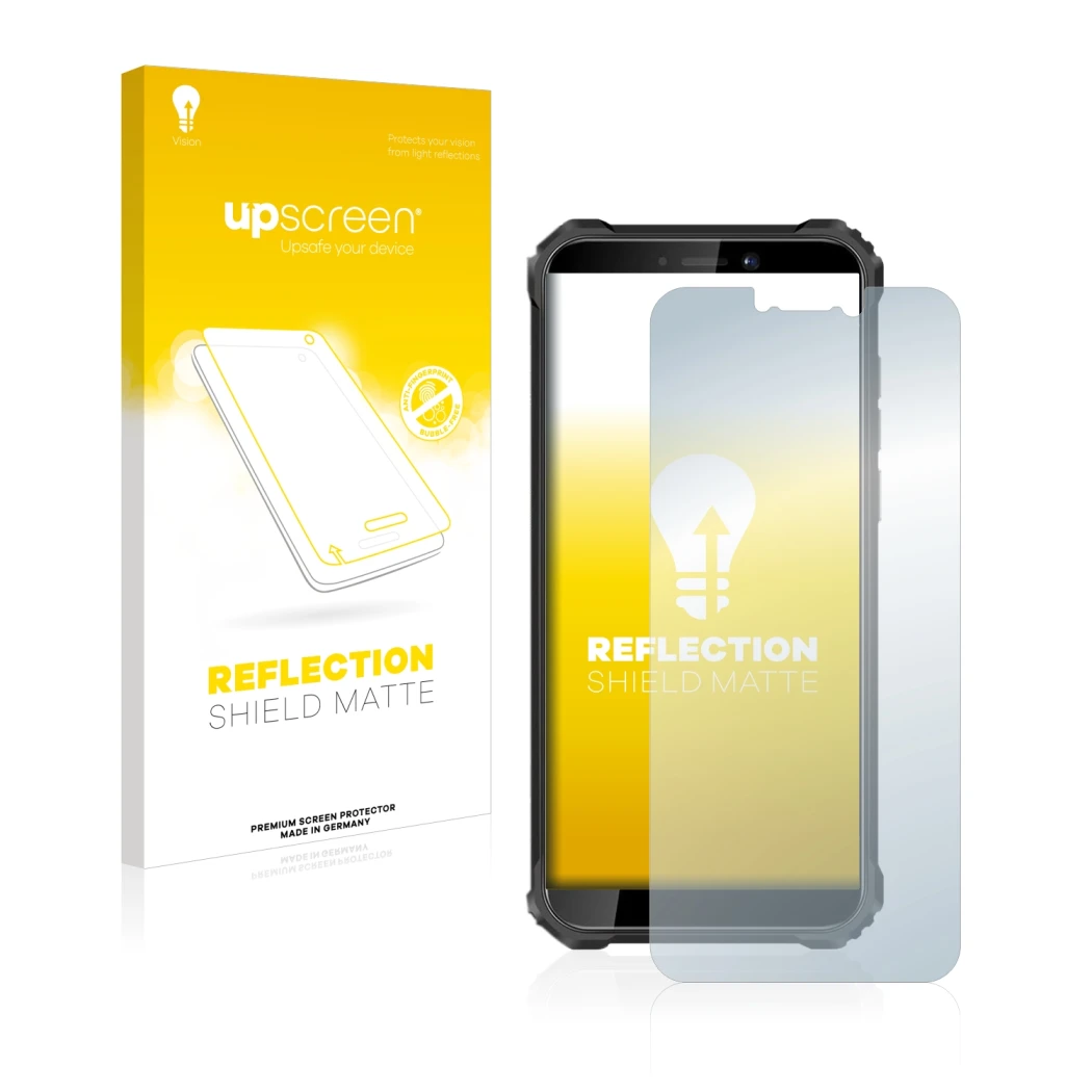 Vorderseite einer Produktverpackung mit dem Markenlogo upscreen. Daneben ist das Gerät Oukitel WP5 Pro mit dem zugehörigen Dis