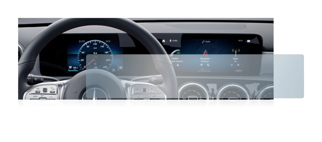 Abbildung des Geräts Mercedes-Benz GLA 2020 Display Widescreen-Version mit einer Vielzahl des Displayschutzes.