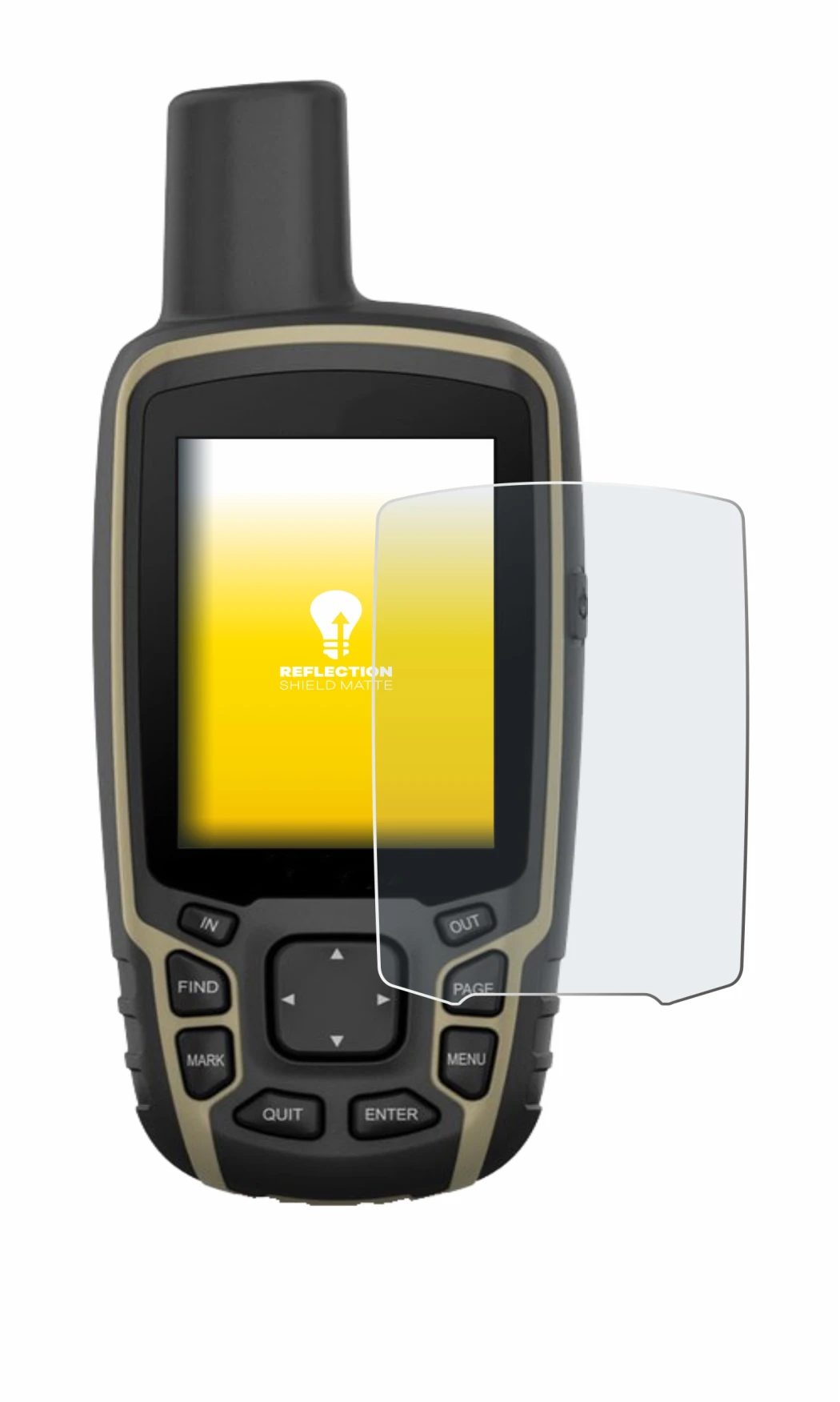 Abbildung des Geräts Garmin GPSMAP 65 mit einer Vielzahl des Displayschutzes.