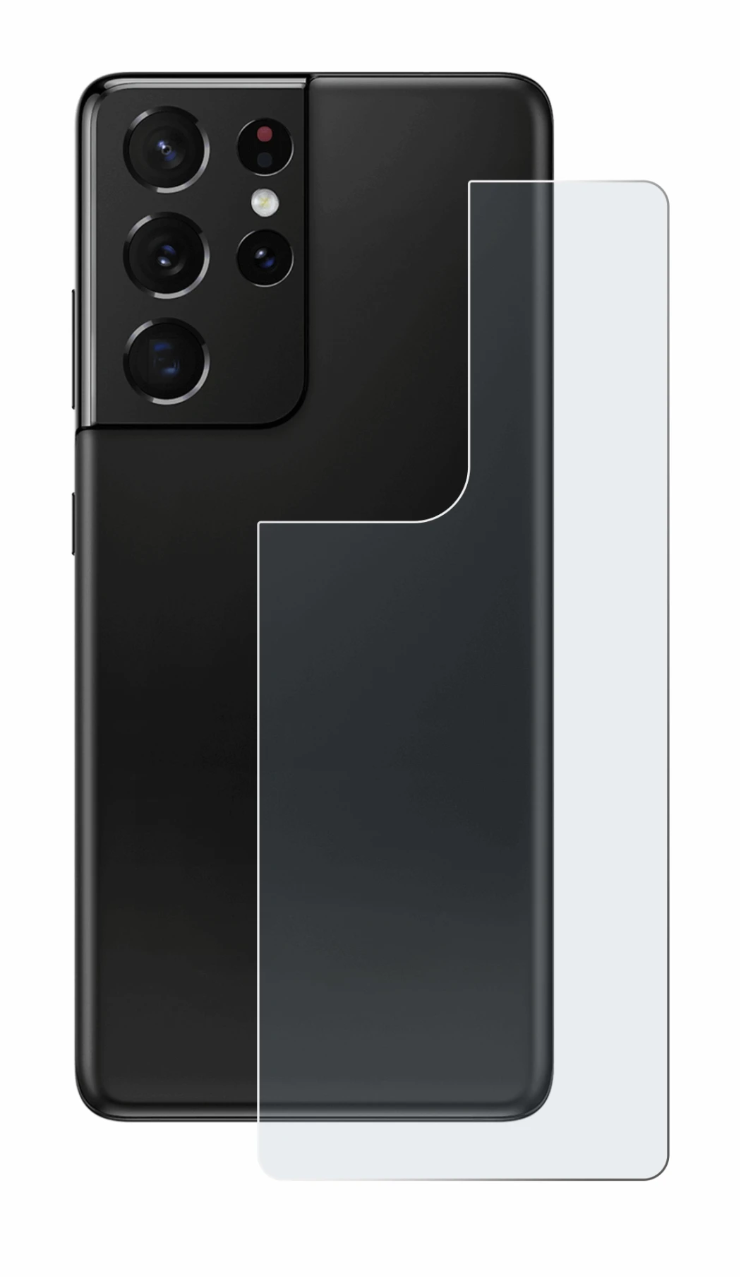 Abbildung des Geräts Samsung Galaxy S21 Ultra 5G (Rückseite) mit einer Vielzahl des Displayschutzes.