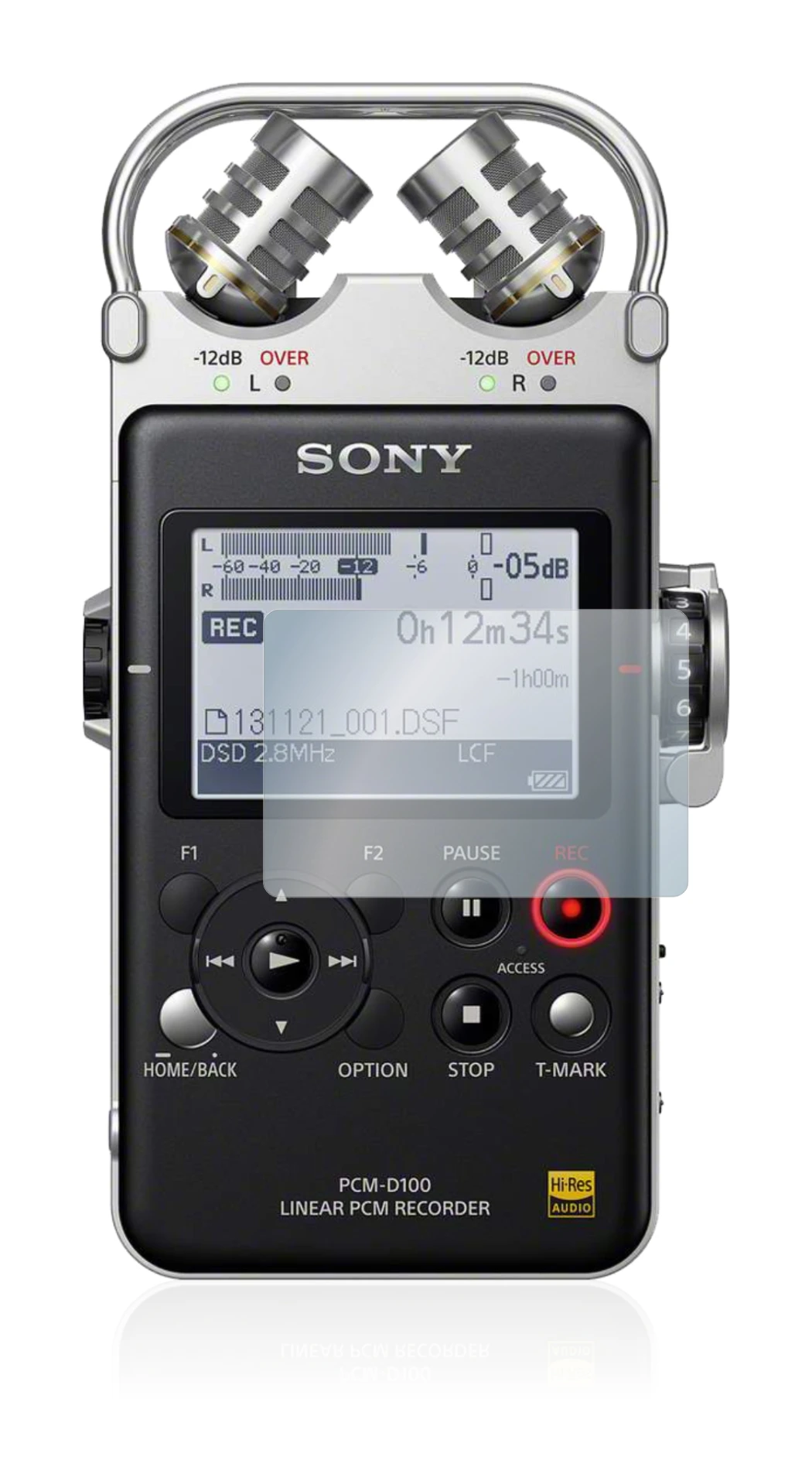 Abbildung des Geräts Sony PCM D100 mit einer Vielzahl des Displayschutzes.