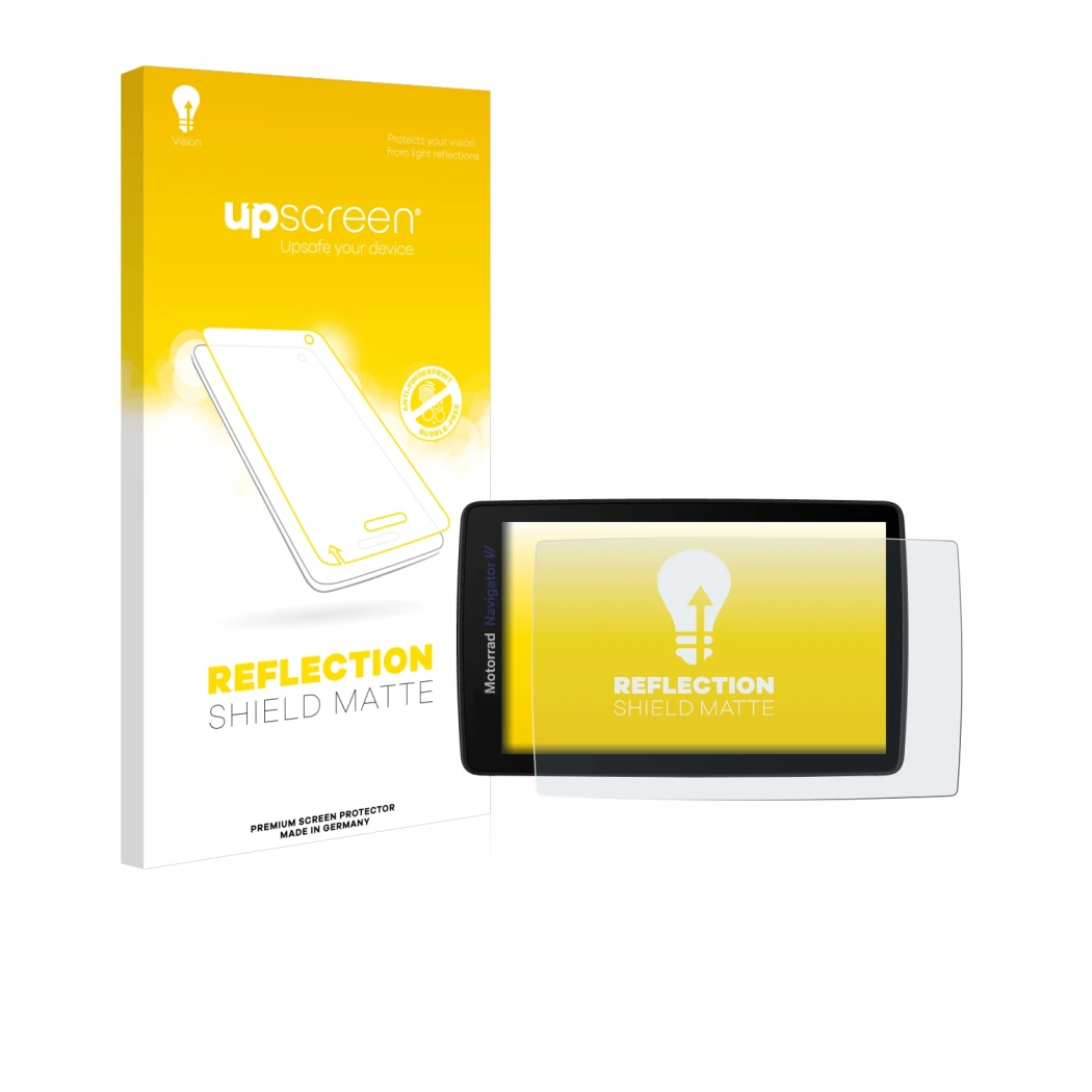 Vorderseite einer Produktverpackung mit dem Markenlogo upscreen. Daneben ist das Gerät BMW Navigator VI mit dem zugehörigen Di