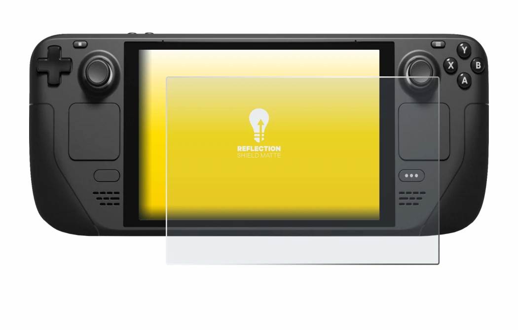 Abbildung des Geräts Valve Steam Deck mit einer Vielzahl des Displayschutzes.