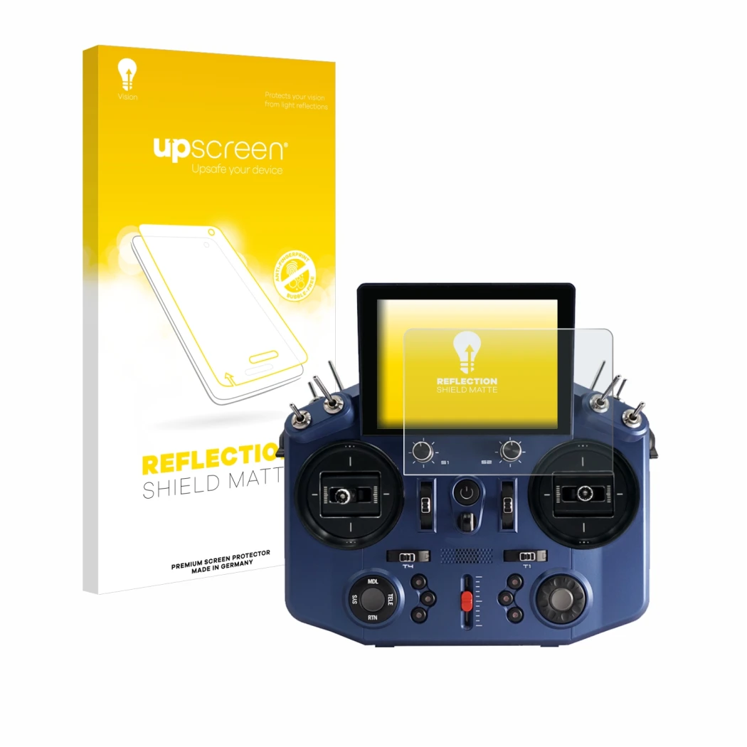 Vorderseite einer Produktverpackung mit dem Markenlogo upscreen. Daneben ist das Gerät FrSky Tandem X20S mit dem zugehörigen D