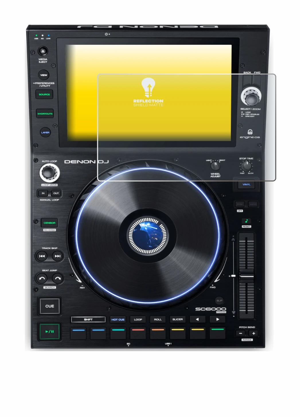 Abbildung des Geräts Denon DJ SC6000 Prime mit einer Vielzahl des Displayschutzes.