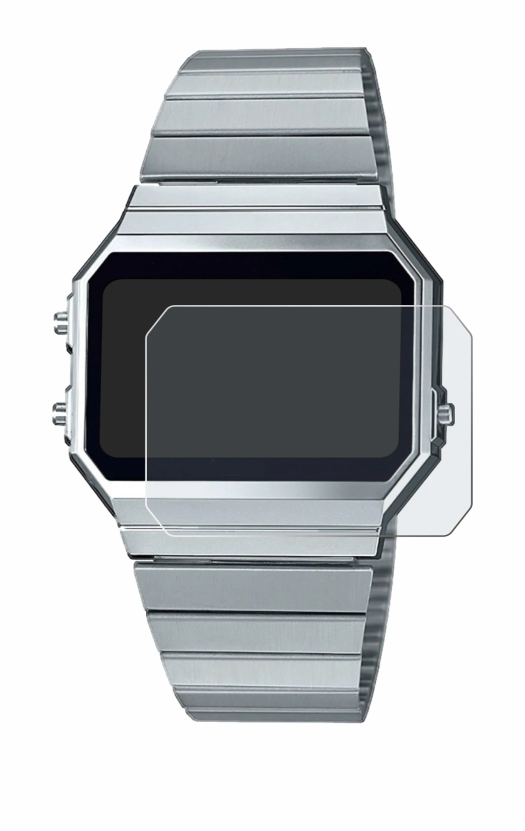 Abbildung des Geräts Casio A700WE mit einer Vielzahl des Displayschutzes.