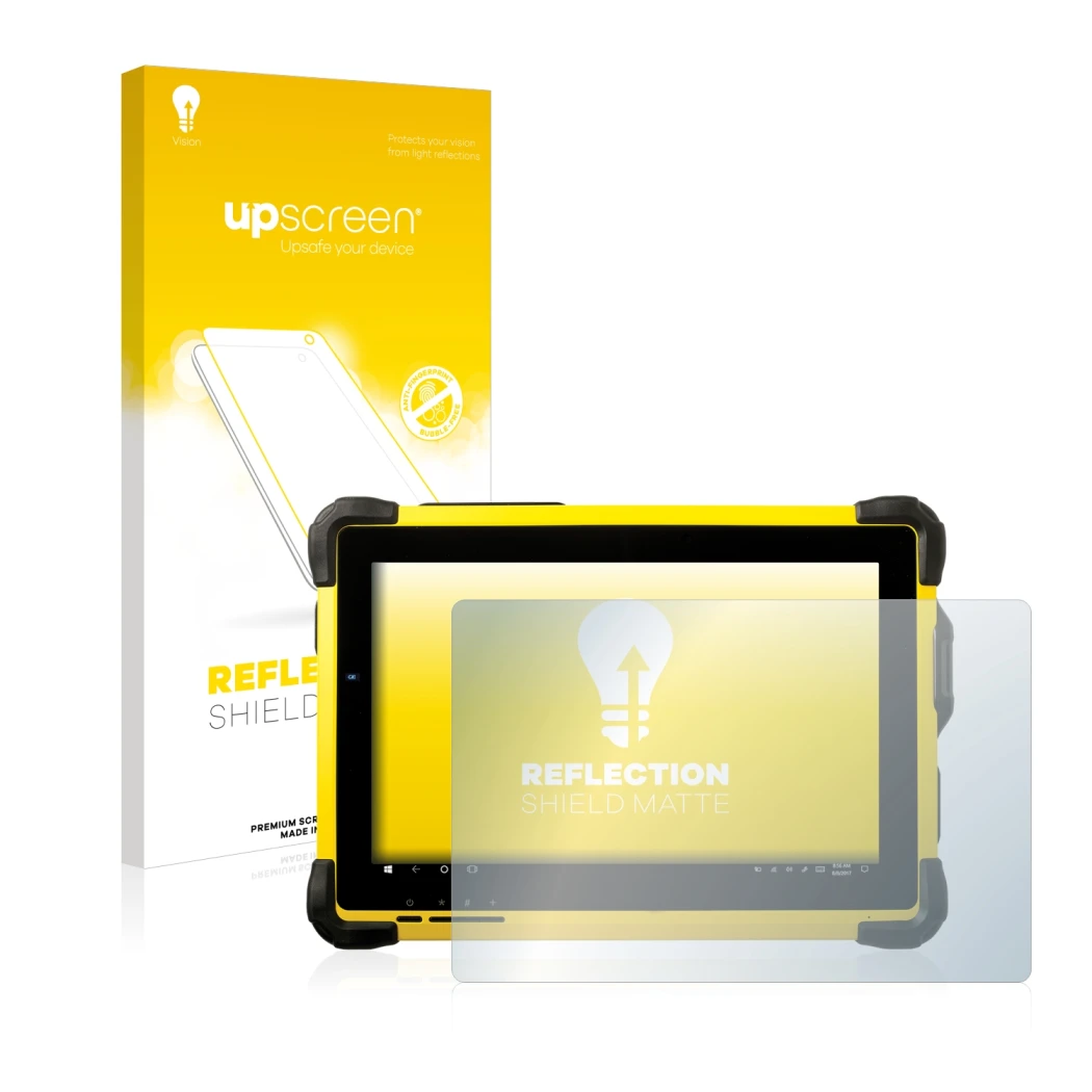 Vorderseite einer Produktverpackung mit dem Markenlogo upscreen. Daneben ist das Gerät Trimble T10 mit dem zugehörigen Display