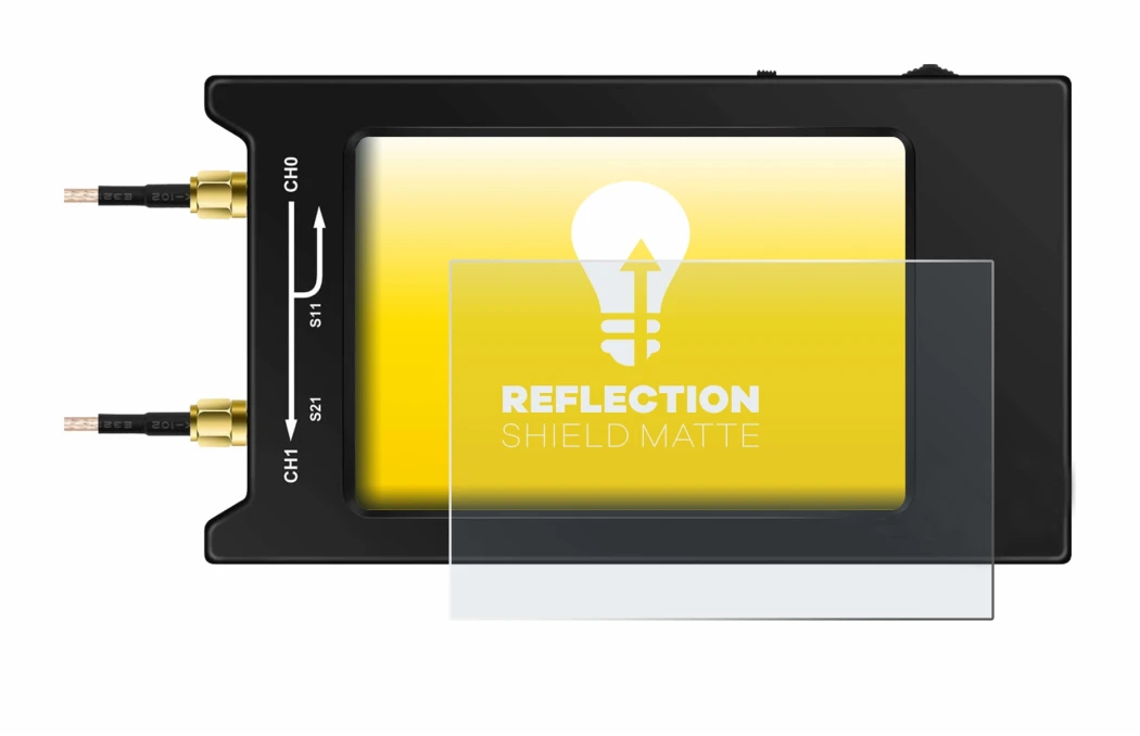 Abbildung des Geräts NanoVNA H4 mit einer Vielzahl des Displayschutzes.