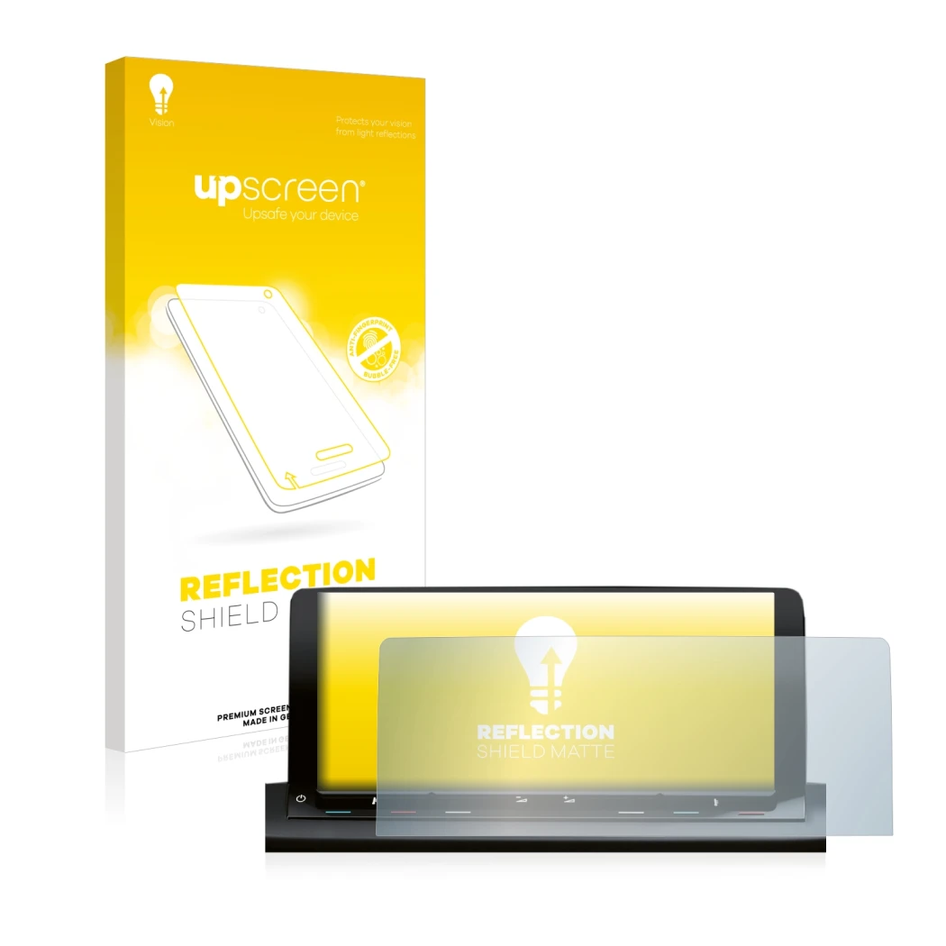 Vorderseite einer Produktverpackung mit dem Markenlogo upscreen. Daneben ist das Gerät Volkswagen Caddy 5 Discover Media 10