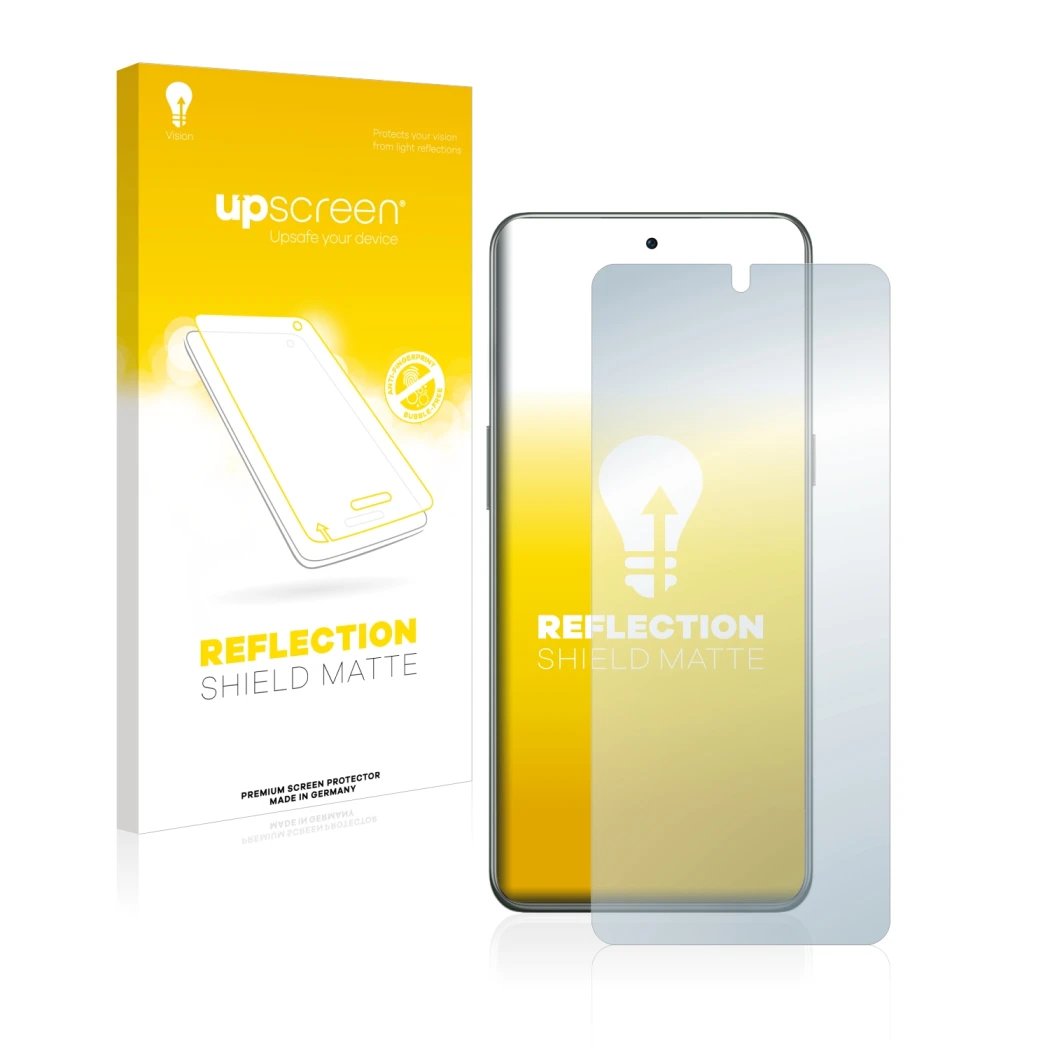 Vorderseite einer Produktverpackung mit dem Markenlogo upscreen. Daneben ist das Gerät OnePlus 10T 5G mit dem zugehörigen Disp