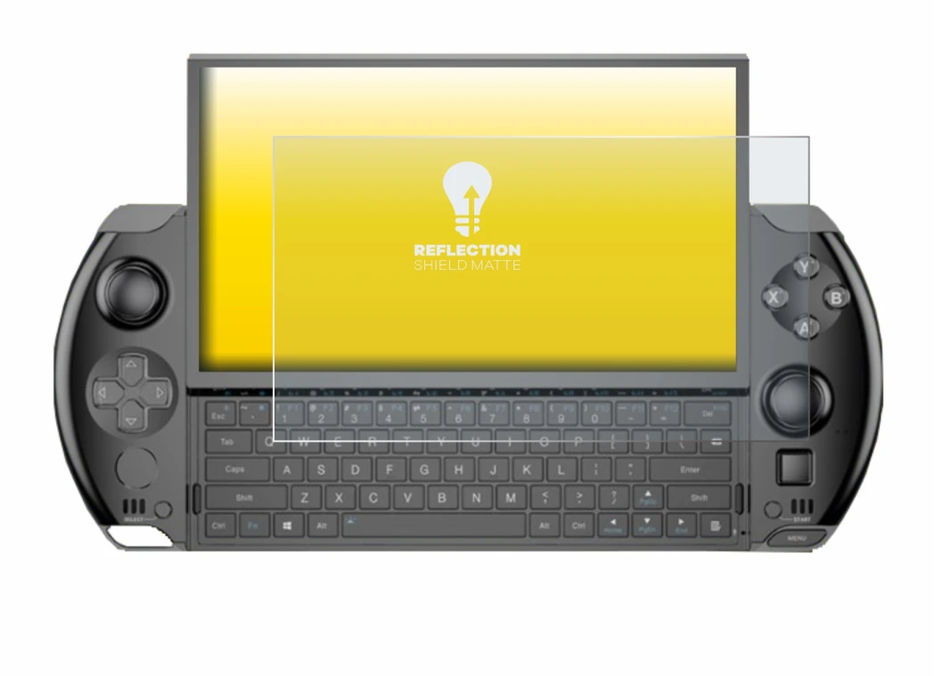 Abbildung des Geräts GPD Win 4 mit einer Vielzahl des Displayschutzes.
