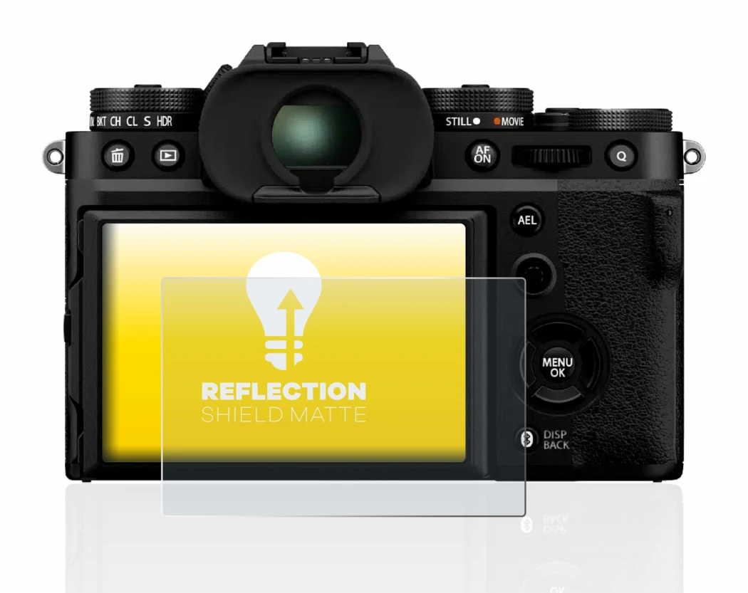 Abbildung des Geräts Fujifilm X-T5 mit einer Vielzahl des Displayschutzes.
