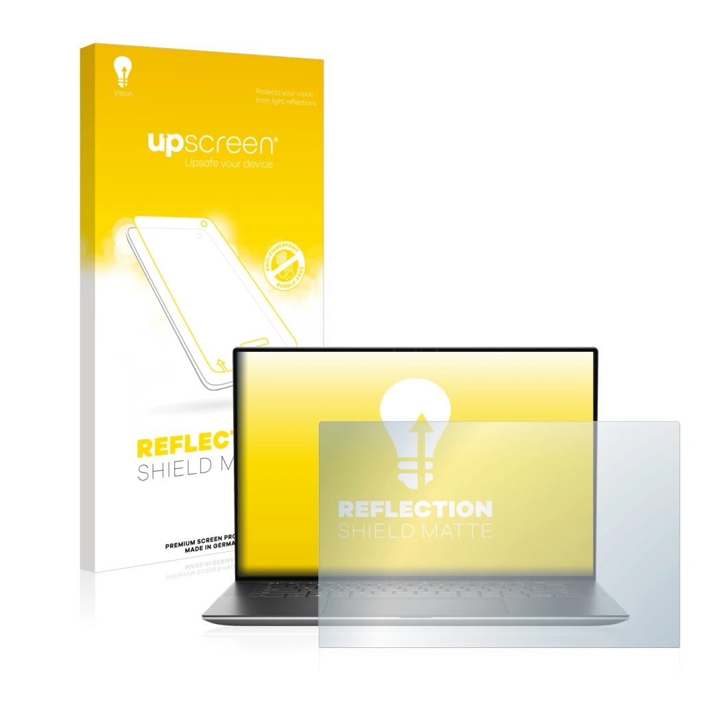 Vorderseite einer Produktverpackung mit dem Markenlogo upscreen. Daneben ist das Gerät Dell Precision 5570 Non-Touch mit dem z