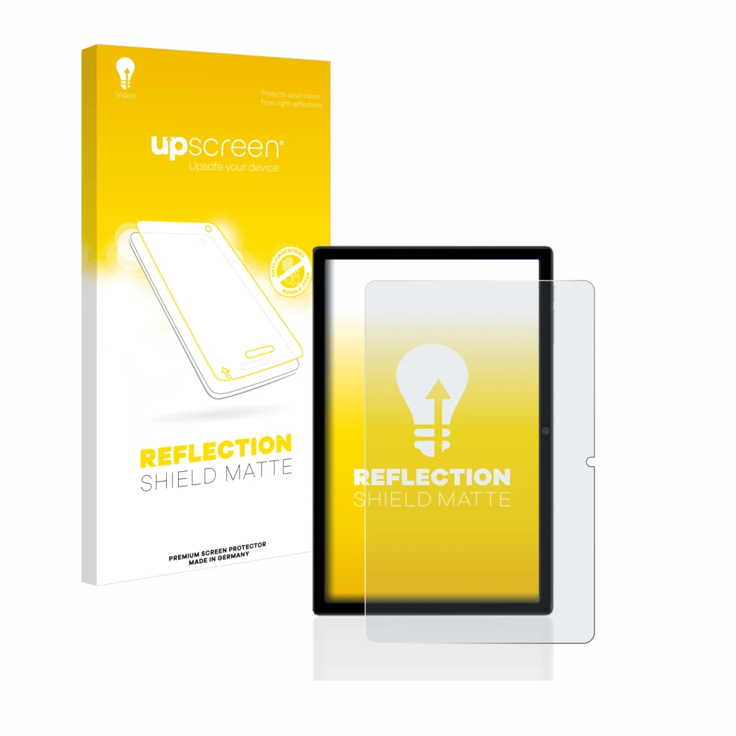 Vorderseite einer Produktverpackung mit dem Markenlogo upscreen. Daneben ist das Gerät Blackview Tab 16 mit dem zugehörigen Di