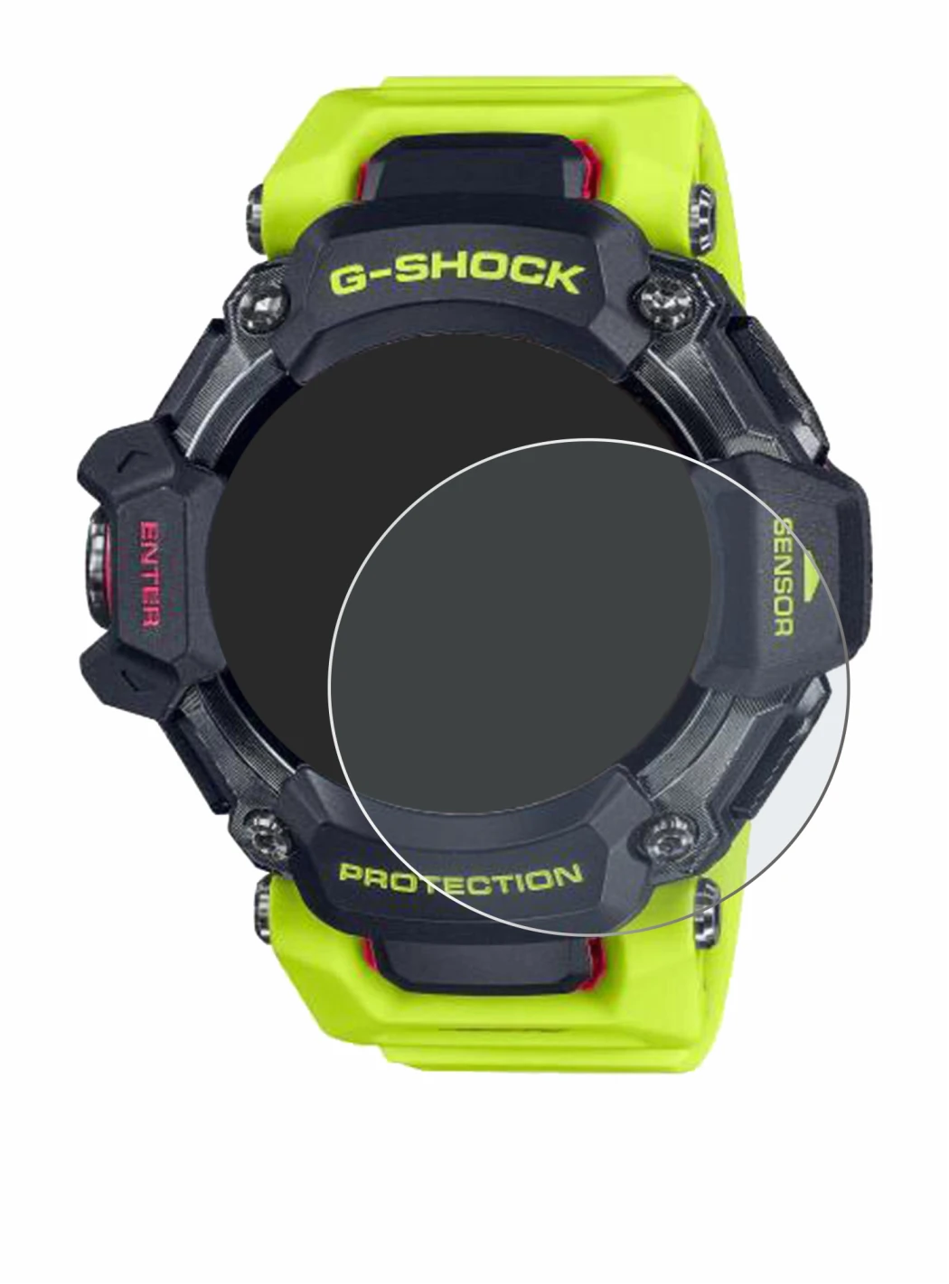 Abbildung des Geräts Casio G-Shock GBD-H2000 mit einer Vielzahl des Displayschutzes.