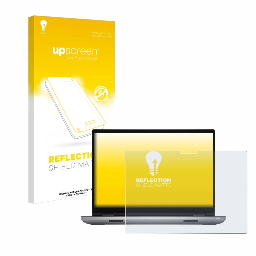 Vorderseite einer Produktverpackung mit dem Markenlogo upscreen. Daneben ist das Gerät Dell Precision 7680 Touch mit dem zugeh