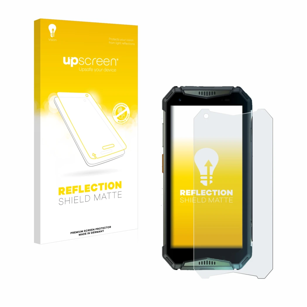 Vorderseite einer Produktverpackung mit dem Markenlogo upscreen. Daneben ist das Gerät Ulefone Armor 20WT mit dem zugehörigen