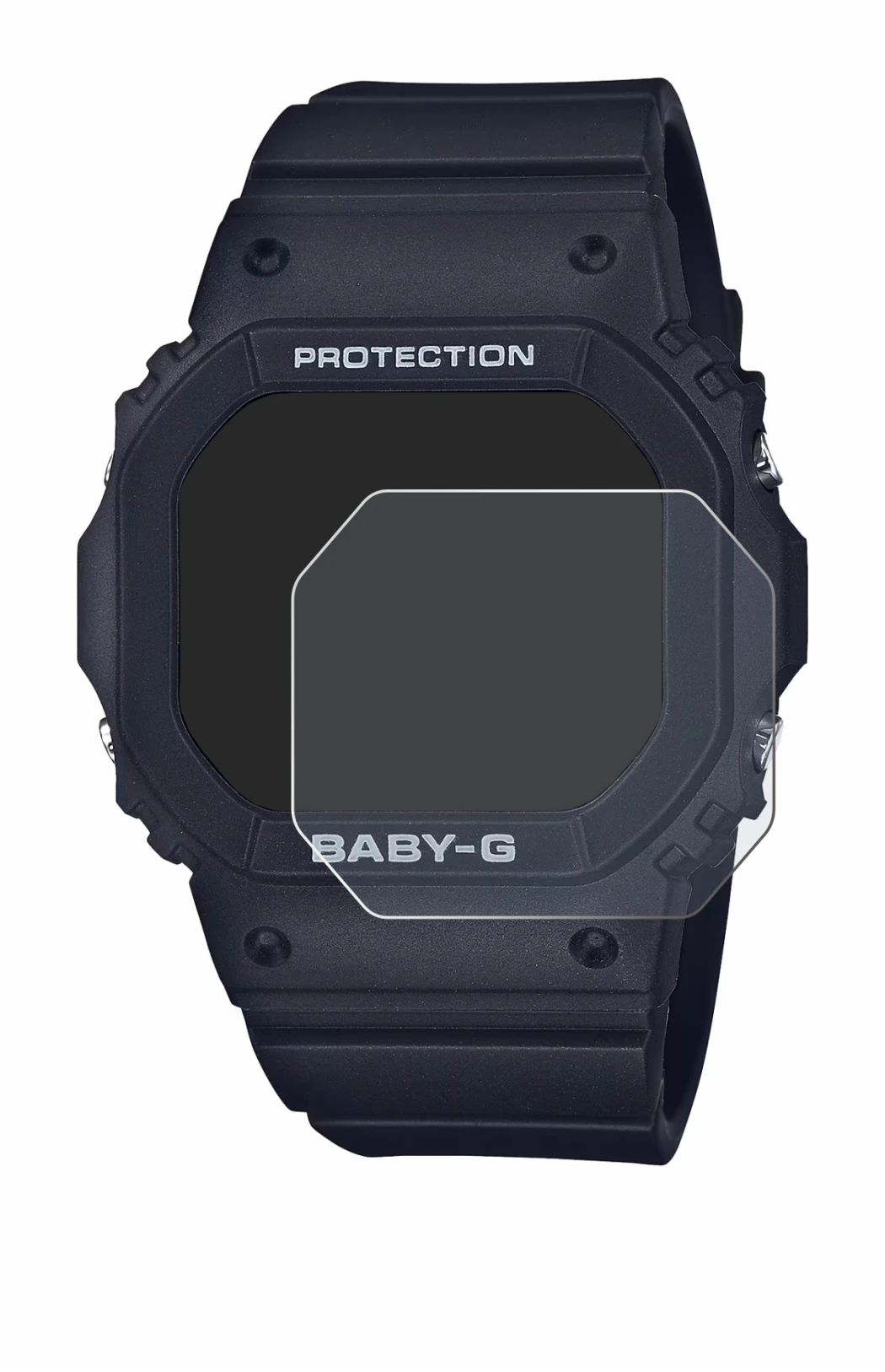 Abbildung des Geräts Casio Baby-G BGD-565 mit einer Vielzahl des Displayschutzes.