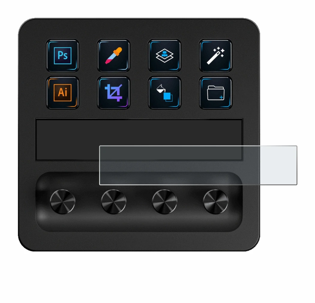 Abbildung des Geräts Elgato Stream Deck + mit einer Vielzahl des Displayschutzes.