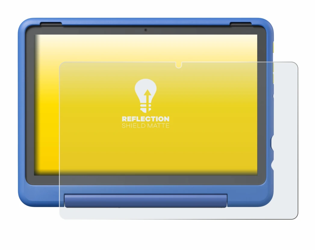 Abbildung des Geräts Amazon Fire HD 10 Kids Pro 2023 mit einer Vielzahl des Displayschutzes.