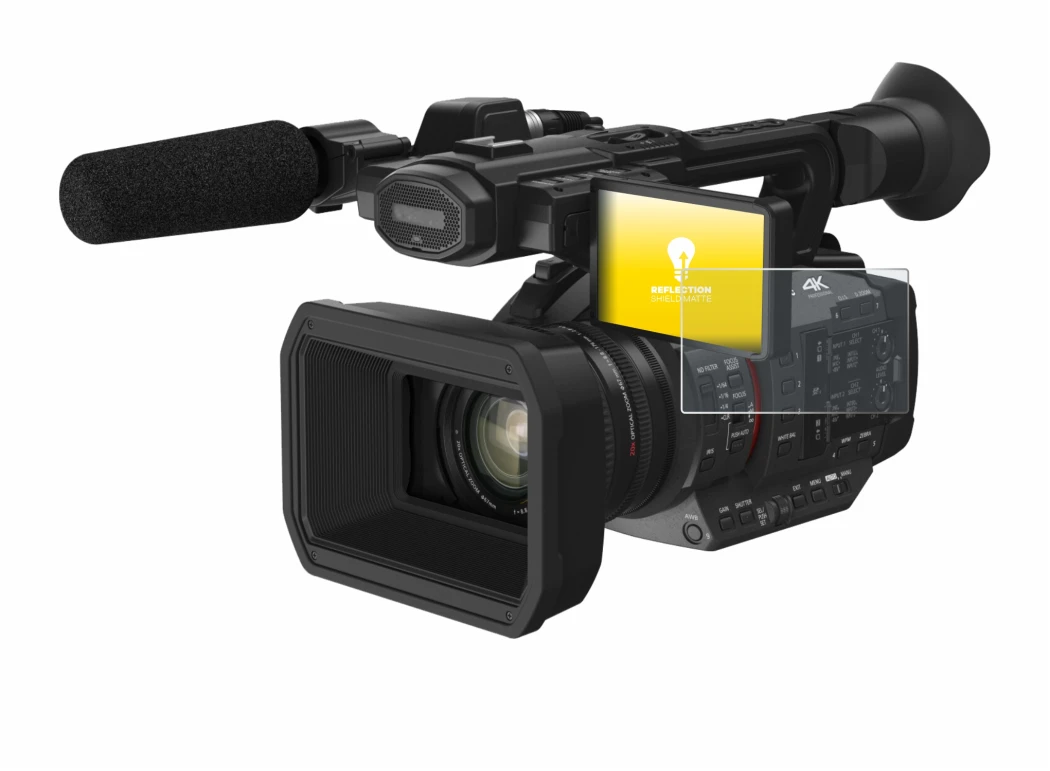 Abbildung des Geräts Panasonic HC-X2 mit einer Vielzahl des Displayschutzes.