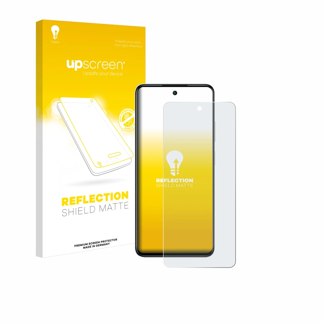 Vorderseite einer Produktverpackung mit dem Markenlogo upscreen. Daneben ist das Gerät Infinix Smart 8 mit dem zugehörigen Dis