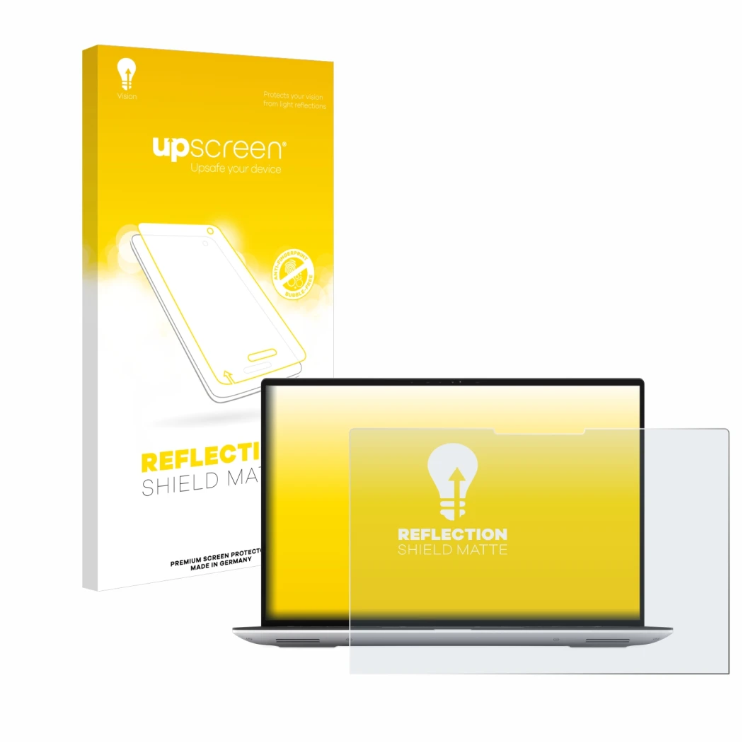 Vorderseite einer Produktverpackung mit dem Markenlogo upscreen. Daneben ist das Gerät Dell Precision 5480 Touch mit dem zugeh
